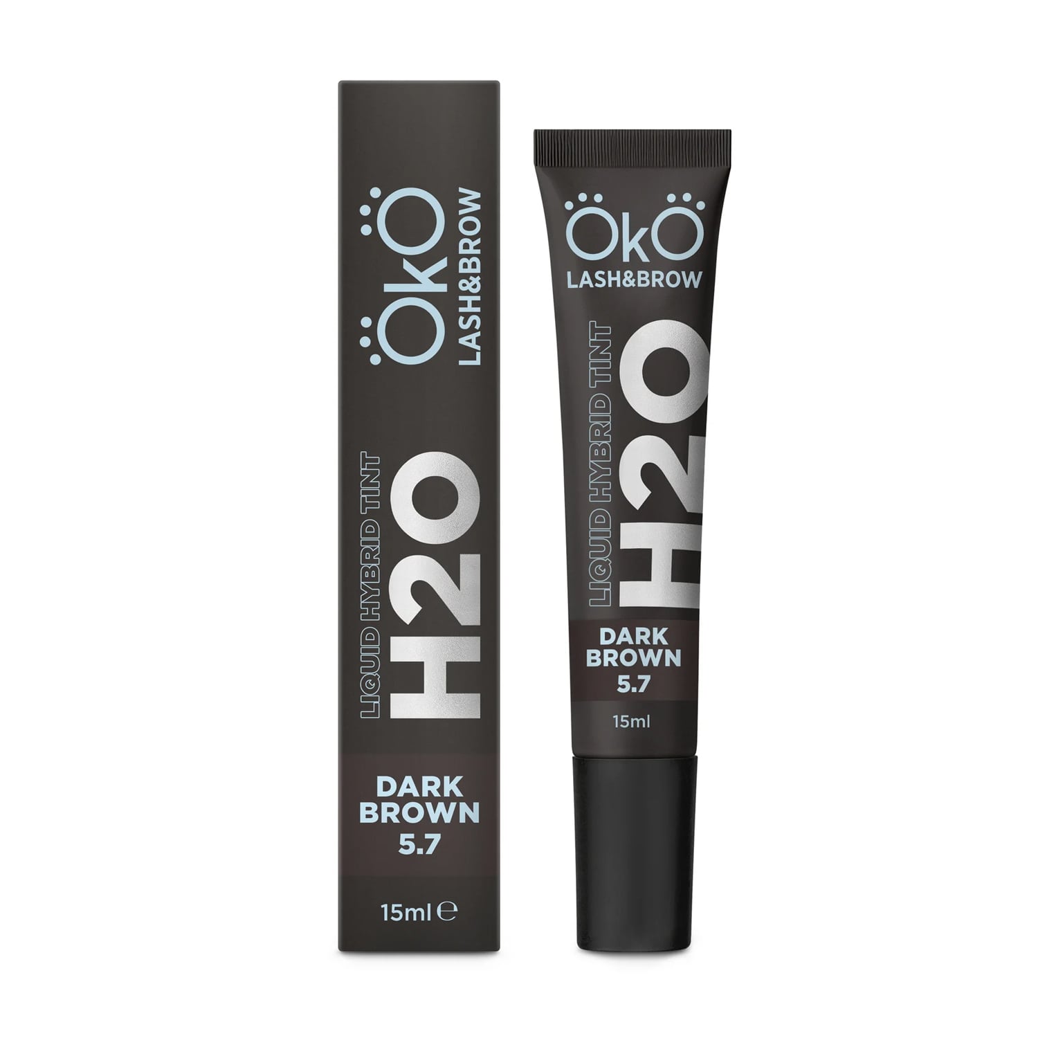 Фарба для брів та вій OkO Lash &amp; Brow Liquid Hybrid Tint H2O, 5.7 Dark Brown, 15 мл